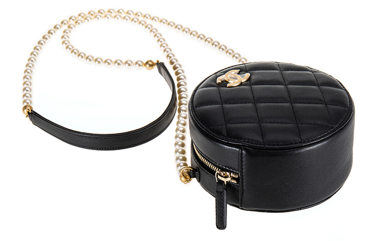 Chanel Сумка-кроссбоди из телячьей кожи, круглая, мини, женская, черная — фото 4