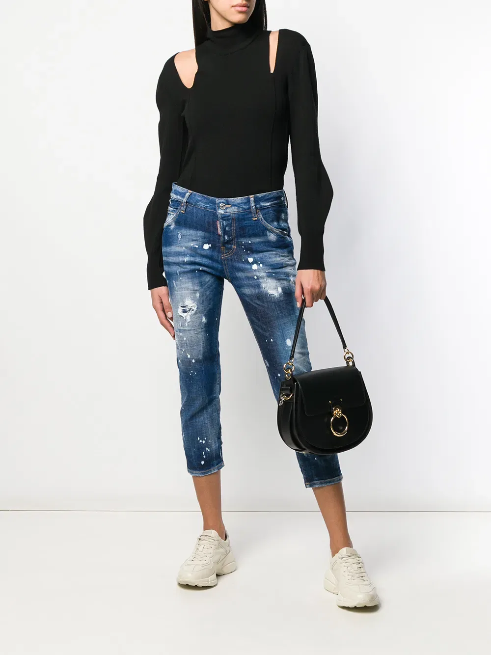 Укороченные джинсы с эффектом выбеливания Dsquared2, синий — фото 2