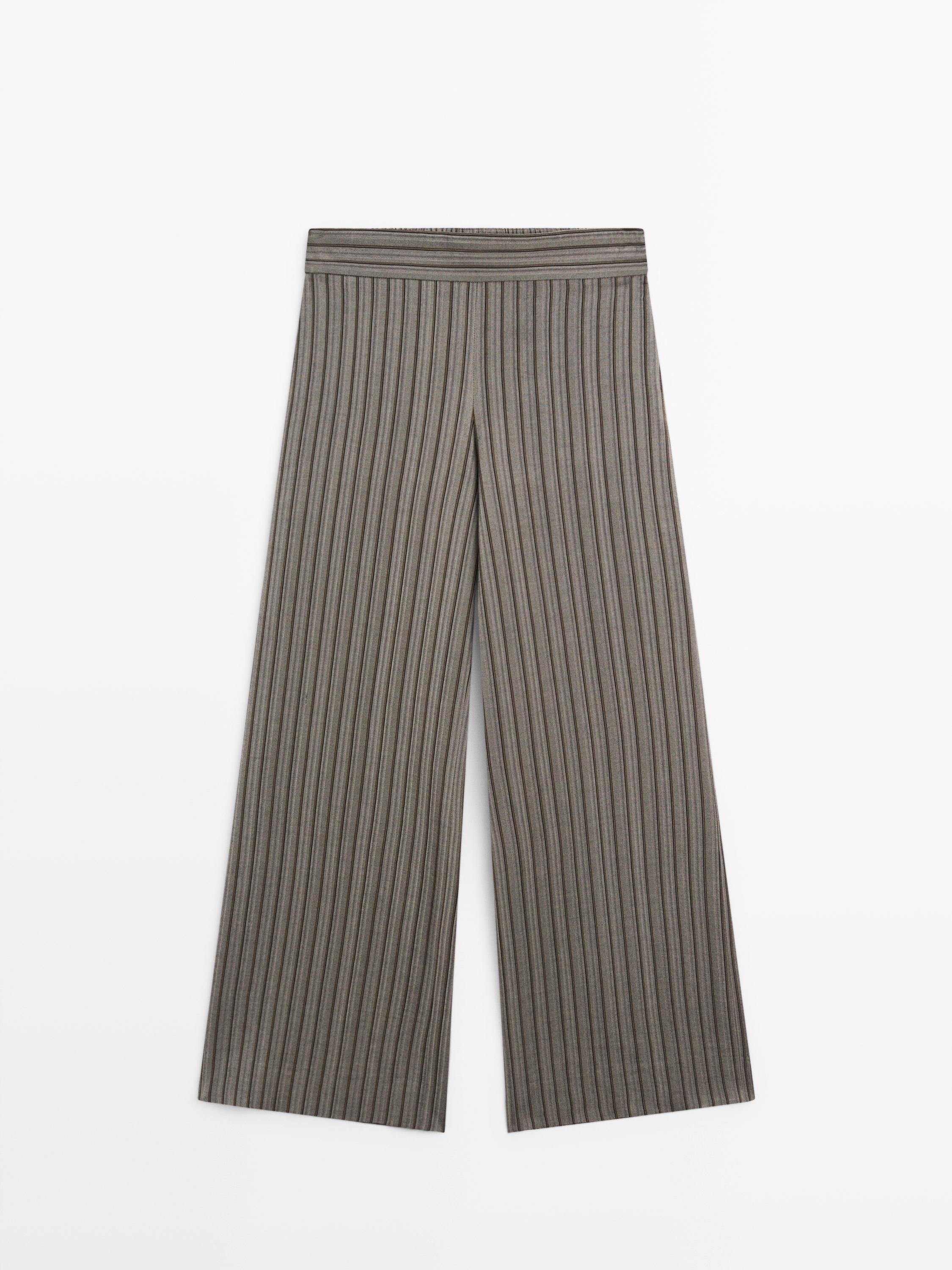 Брюки с широкими штанинами и полосатыми деталями Massimo Dutti, grey — фото 2
