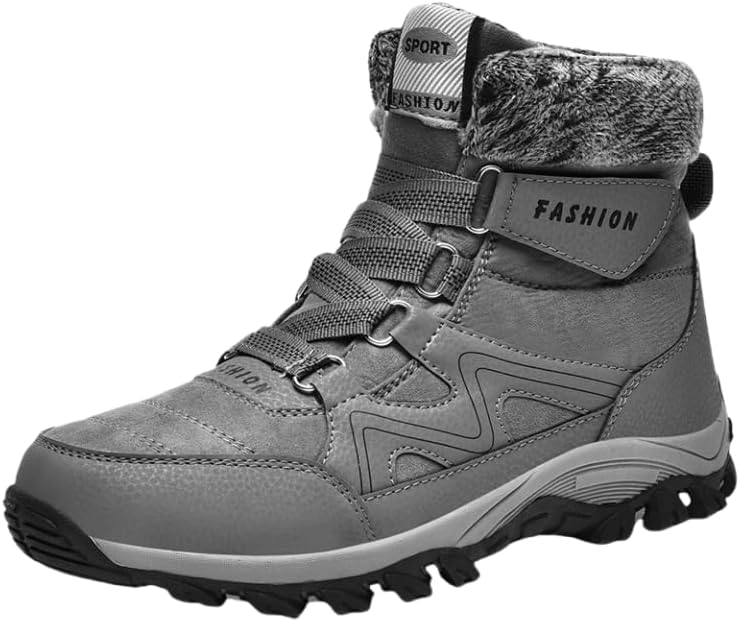 

HHHCHPM высокие зимние ботинки с плюшевой подкладкой, утепленные, теплые, противоскользящие и износостойкие походные ботинки для мужчин, устойчивые к холоду, серый