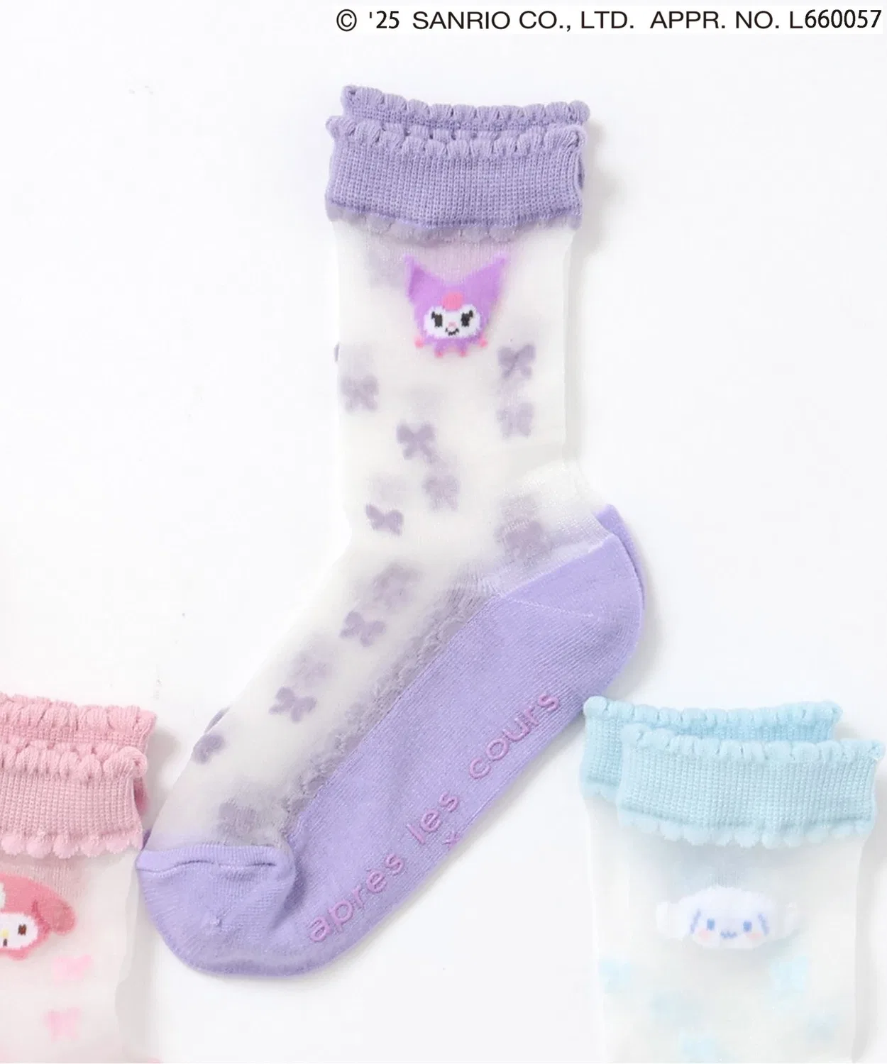 Носки Sanrio Characters с лентой, полупрозрачные, лавандовые