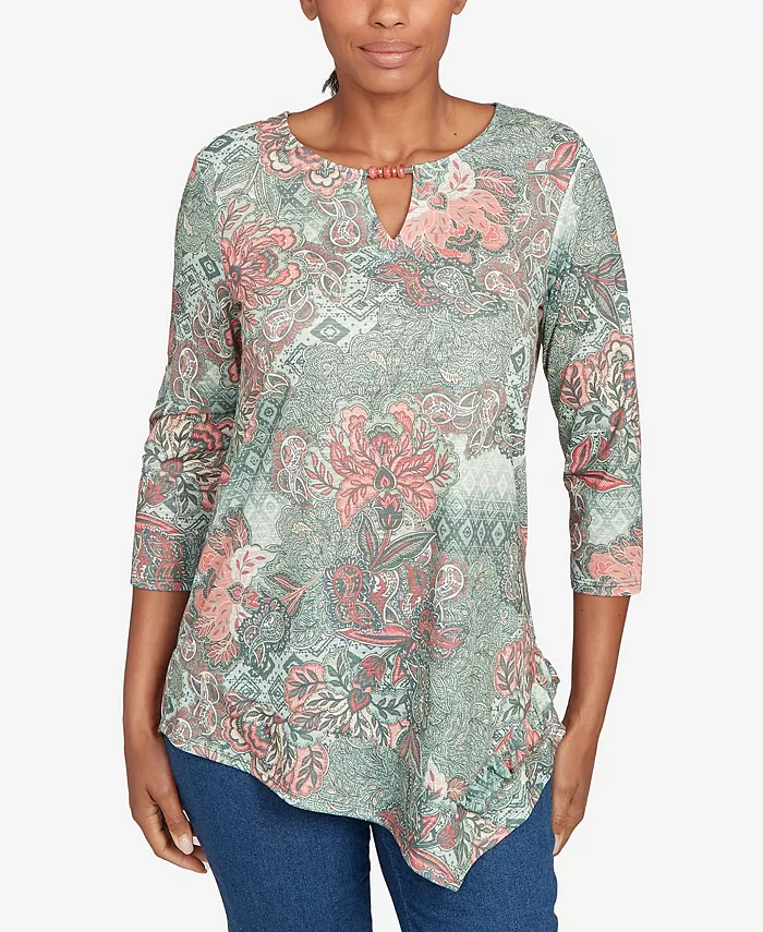 

Миниатюрный топ с цветочным принтом и отделкой бисером на шее Ruby Rd., зеленый