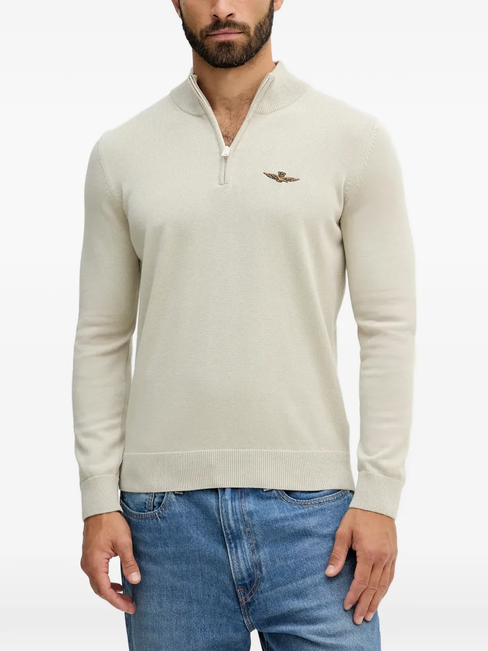 

Свитер с вышивкой и молнией Aeronautica Militare, нейтральный