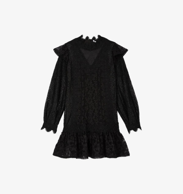 

Прозрачное кружевное мини-платье с длинными рукавами The Kooples, черный