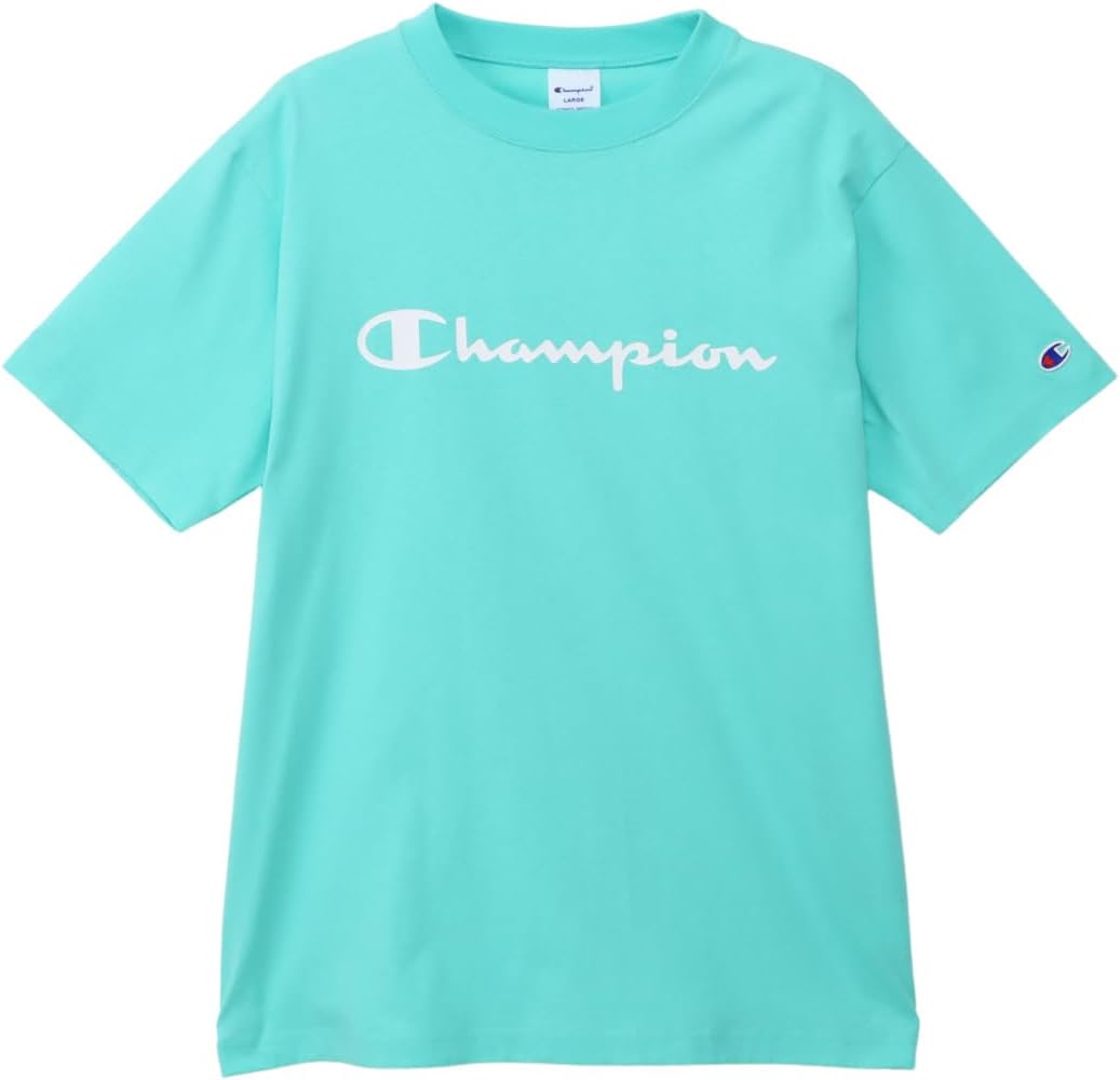 

Мужская футболка Champion с коротким рукавом и круглым вырезом, 100% хлопок, логотип с надписью, резиновый принт, C3-X358, светло-голубой/зеленый
