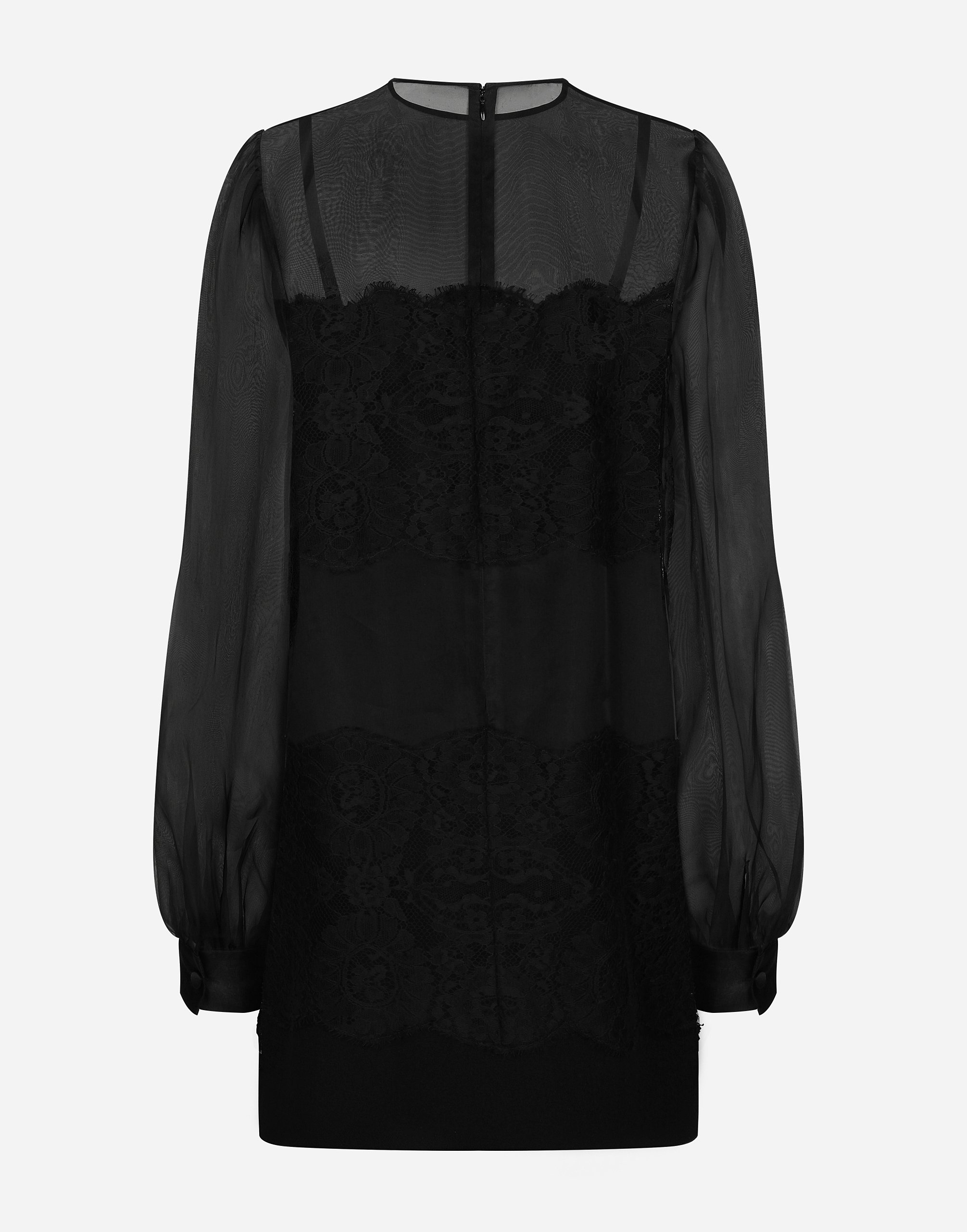 Короткое платье из органзы с кружевными вставками Dolce & Gabbana, черный — фото 2