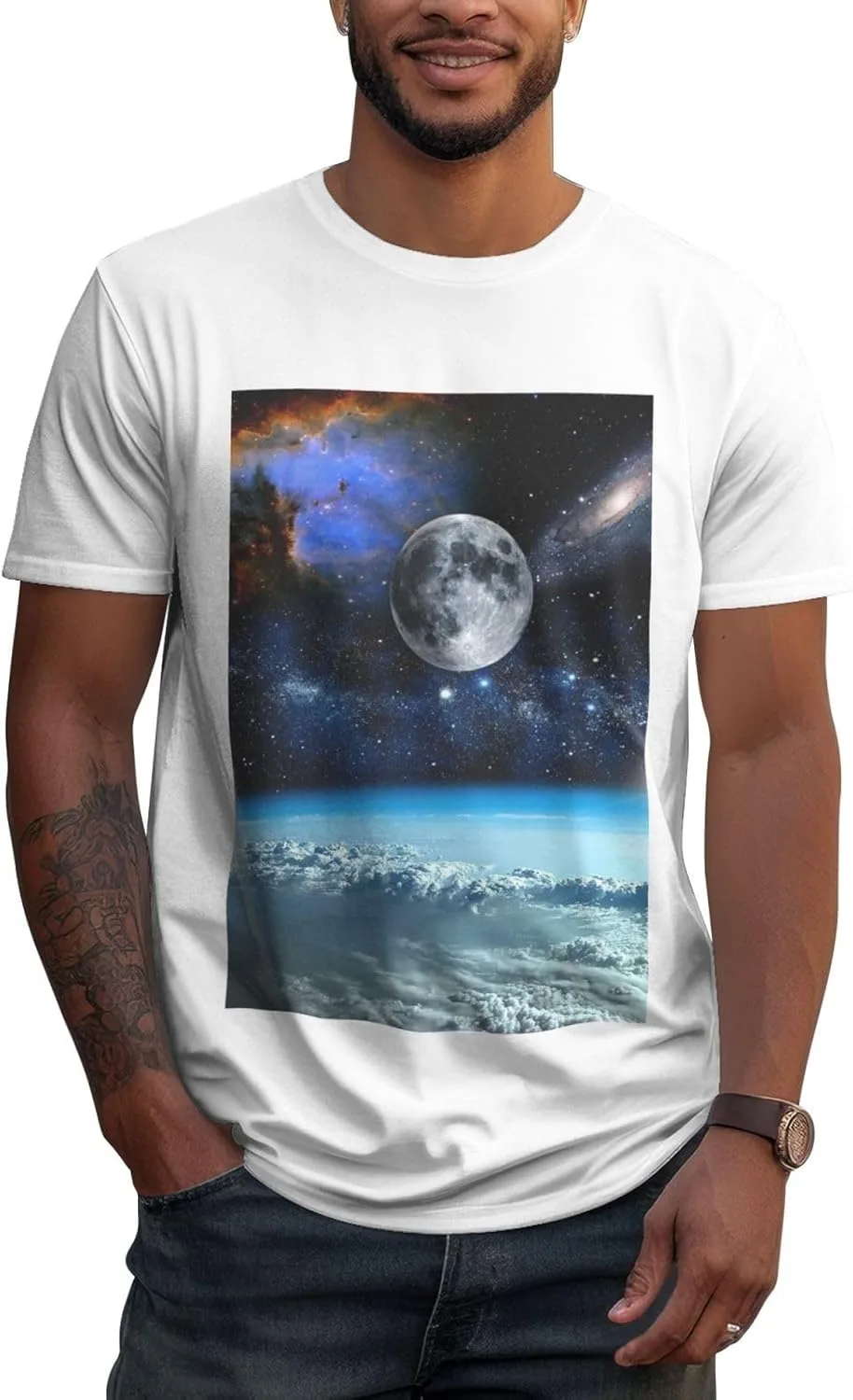 

Мужская футболка Cotton Crew Neck, Space Planet, мягкая дышащая ZERAOKE