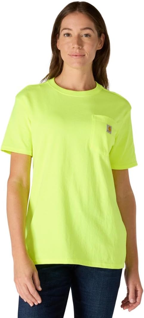 

Женская свободная футболка Carhartt из плотной ткани с короткими рукавами и карманом, Brite Lime
