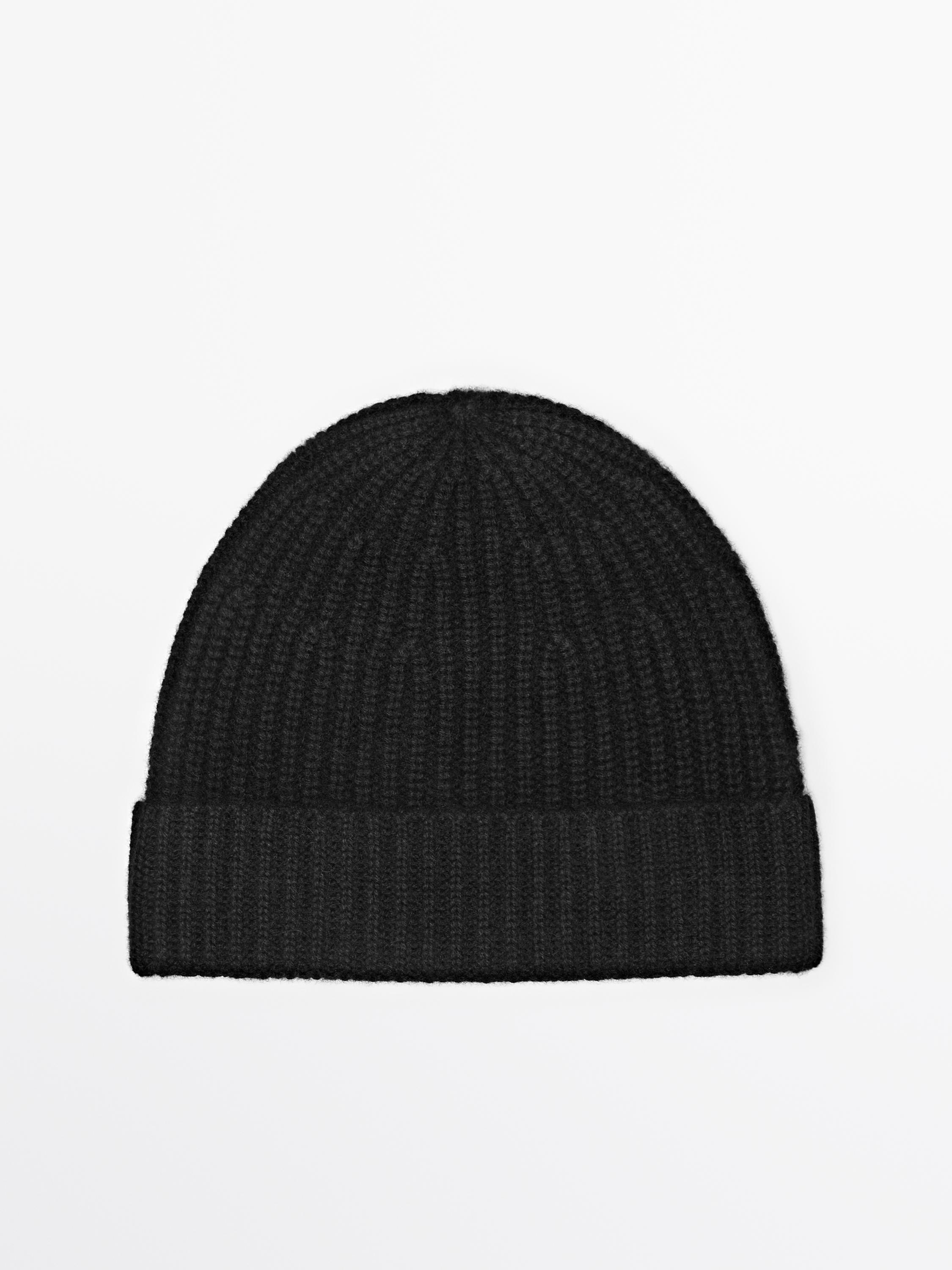 

Шапочка бини из 100% кашемира в рубчик Massimo Dutti, черный