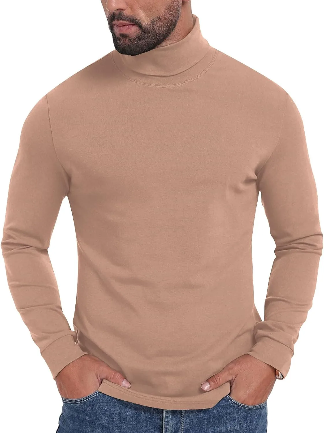 

Футболка с воротником-стойкой, мужская, с длинными рукавами, Slim Fit