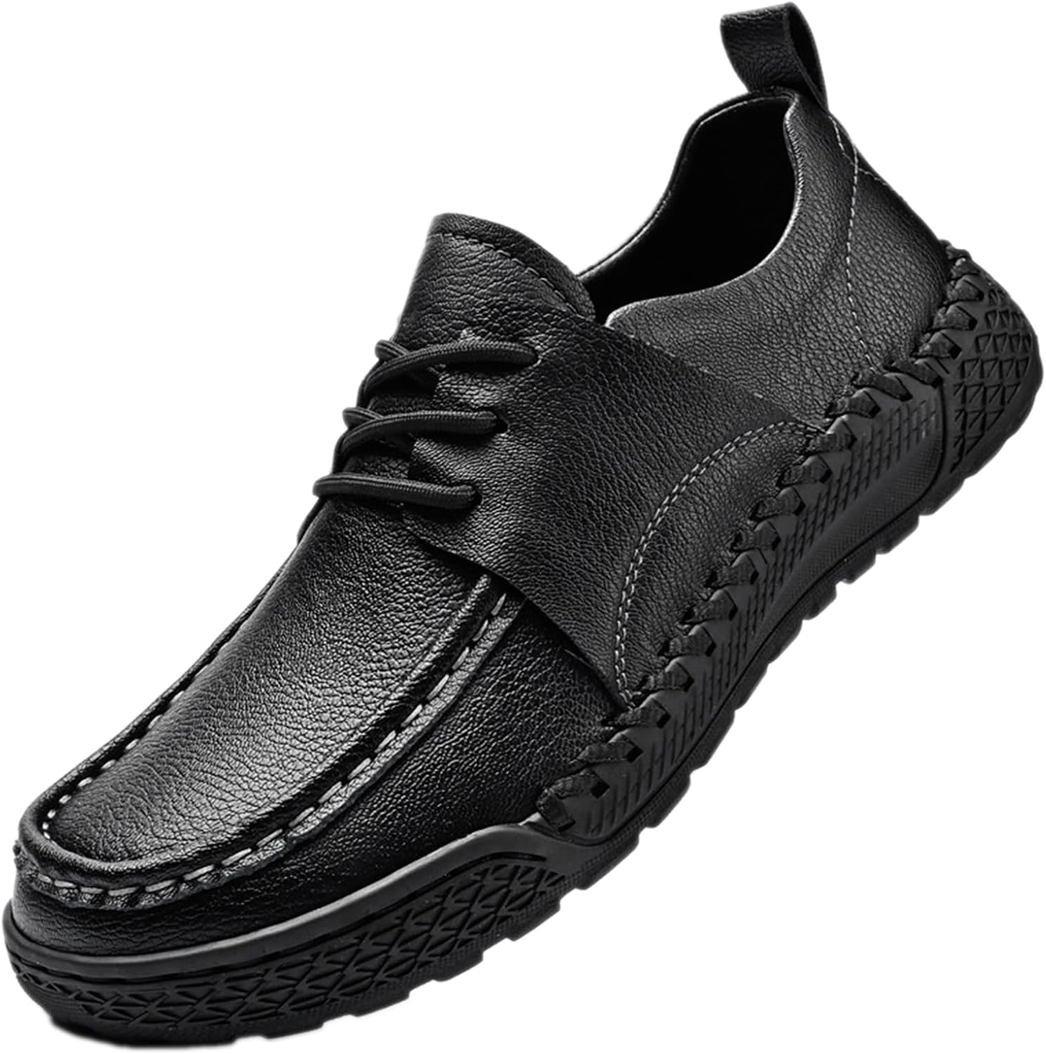 

Мужские повседневные лоферы с ручной строчкой, кожаные, на шнуровке, ретро стиль, низкие, удобные, нескользящие, плоские, для повседневной носки, работы, вождения, бизнеса и походов Adkgbe, черный