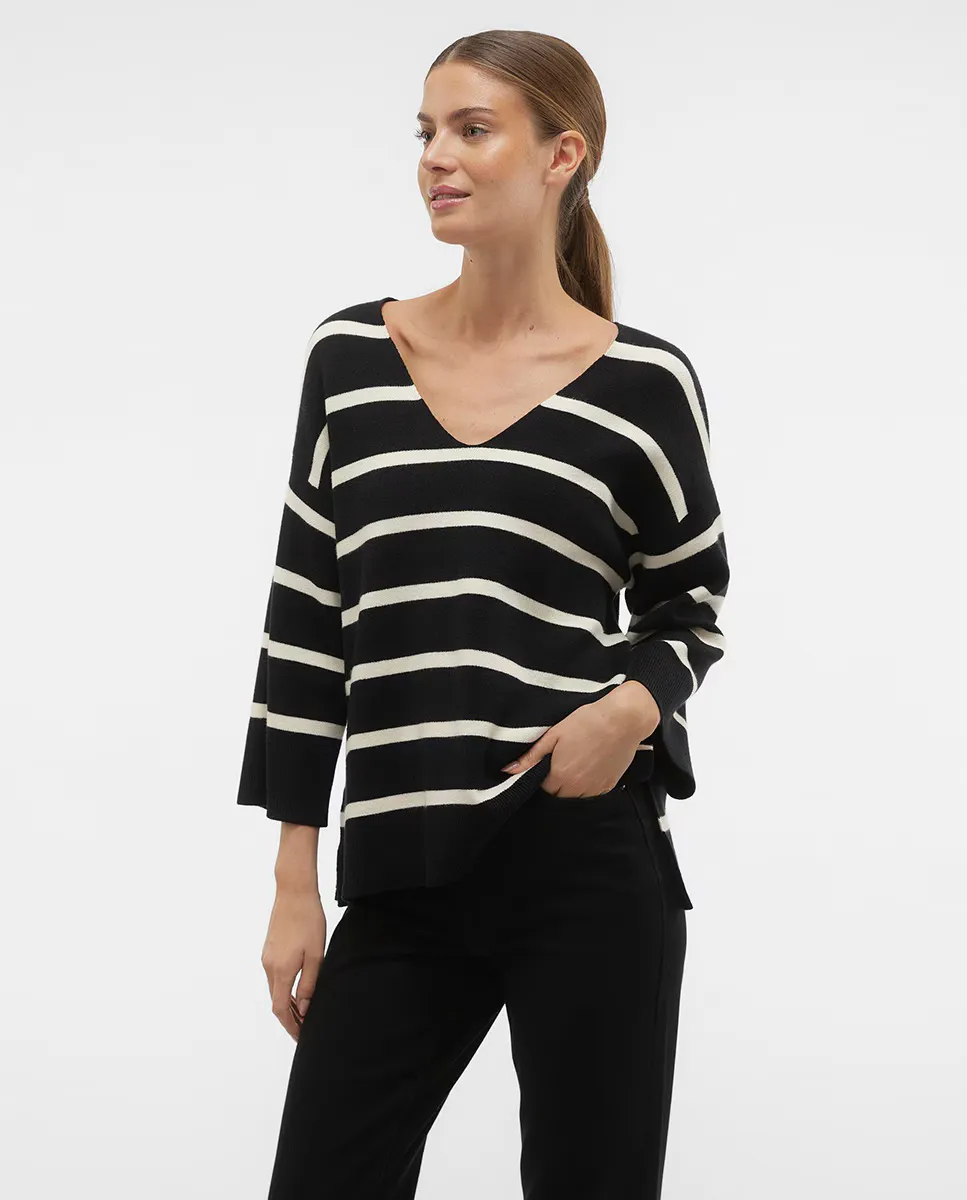 

Женский полосатый вязаный свитер Vero Moda, черный