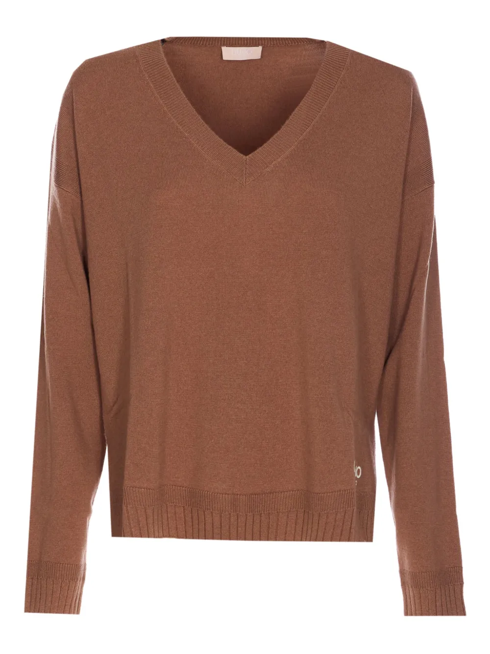 

Топ с вышитым логотипом и V-образным вырезом LIU JO, коричневый