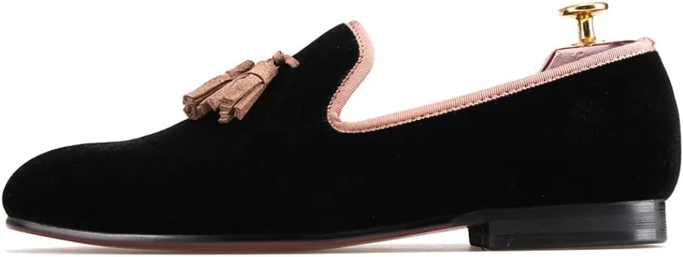 Лоферы FERUCCI Black Custom-Made Velvet с коричневой кисточкой, черный