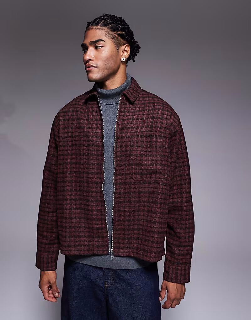 

Рубашка свободного кроя в клетку свободного кроя бордового цвета Asos Design