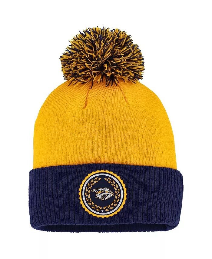 

Женская золотая вязаная шапка Nashville Predators Laurel с манжетами и помпоном Adidas, золотой