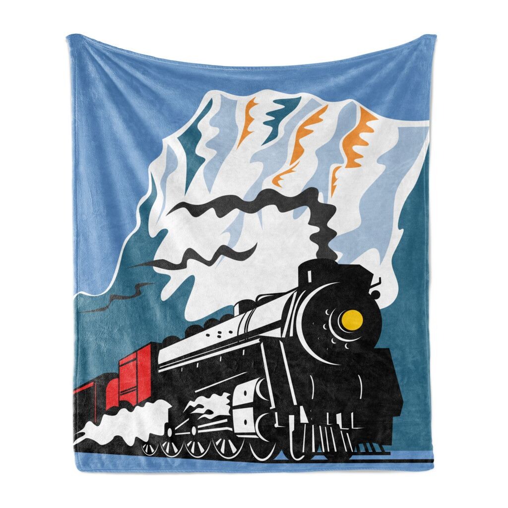 

Мягкое фланелевое флисовое одеяло ABAKUHAUS Train, парообразный автомобиль и гора, уютный плюш для использования в помещении и на улице, 125 x 175 см, разноцветный