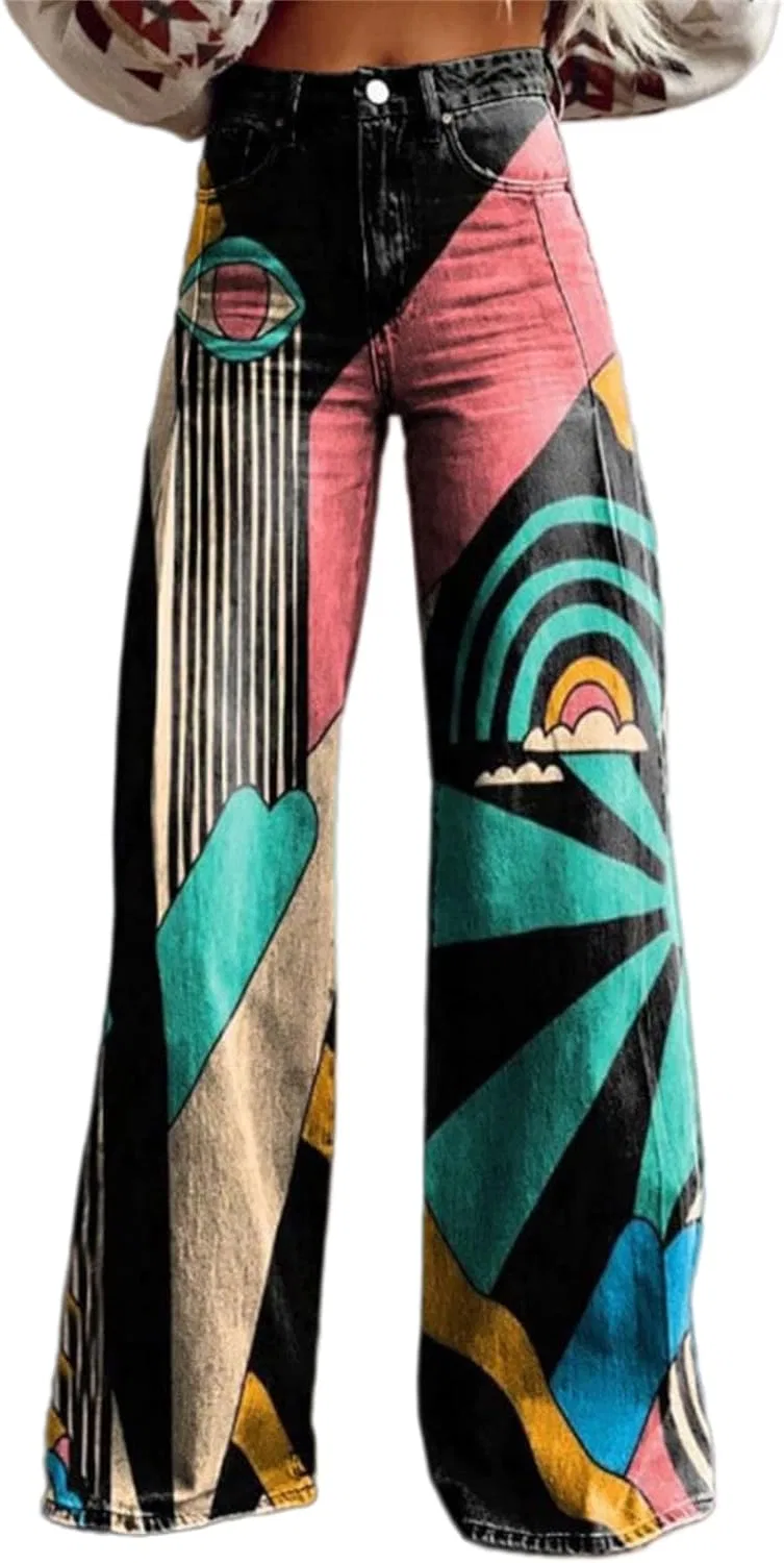 Джинсы с цветочным принтом, Wide Leg, Y2k, 18