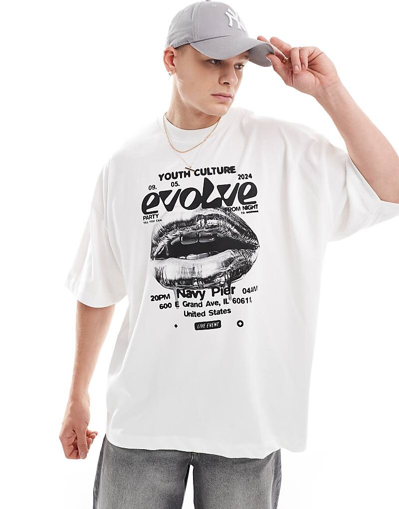 

ASOS DESIGN – Белая футболка с принтом «губы и текст» и очень большого кроя