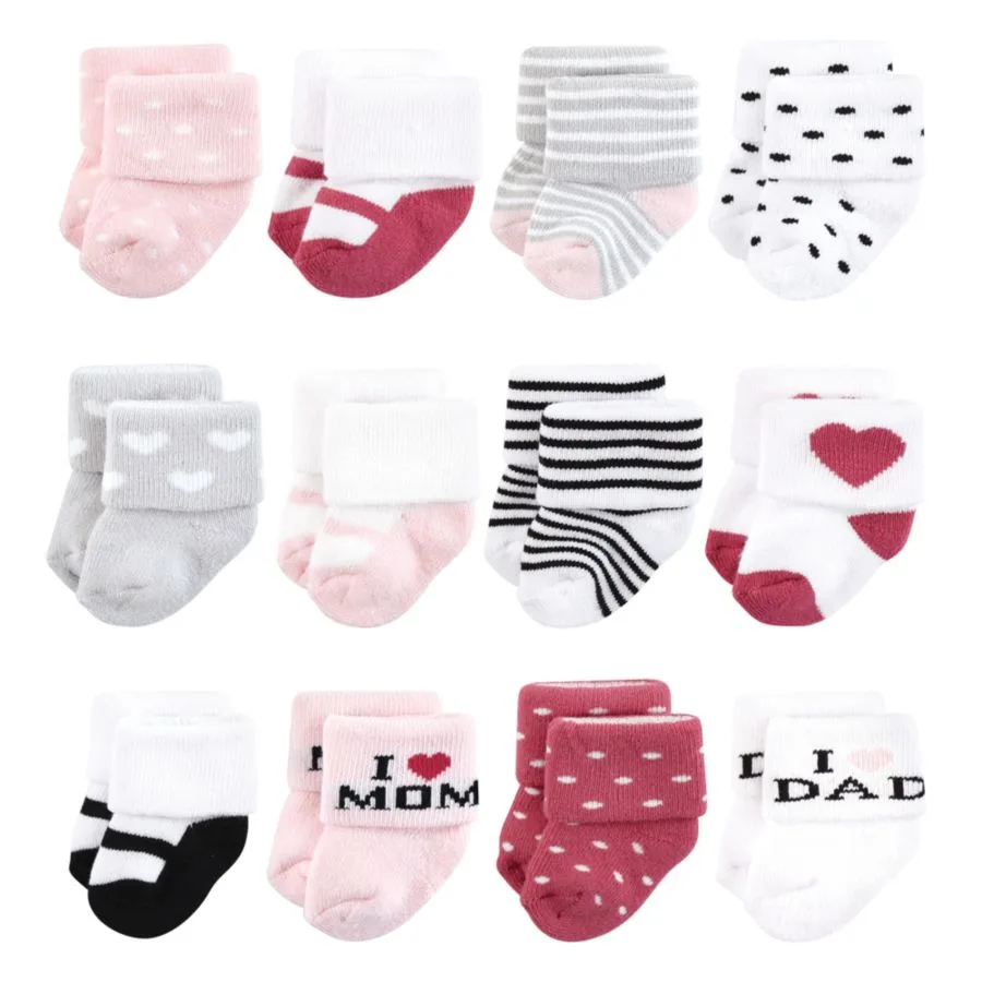 24 махровых носка Hudson Baby, mom and dad girl розовый черный — фото 2