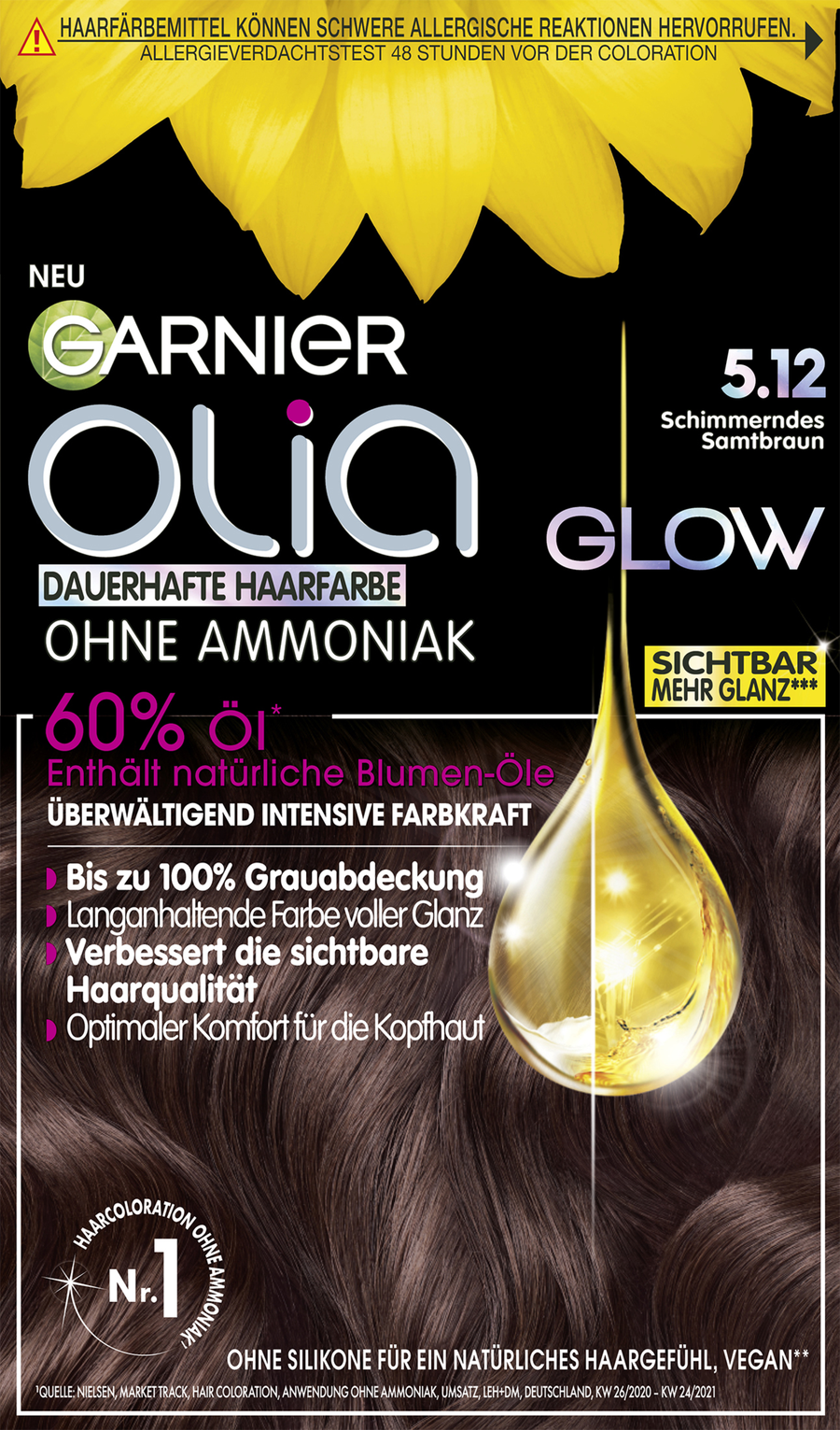 

Краска для волос Garnier Olia Glow Dauerhafte Haarfarbe 5.12 Schimmerndes Samtbraun
