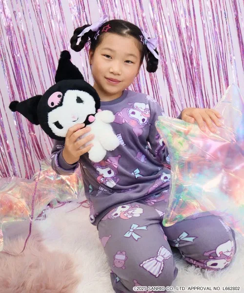 Комплект пижамы детский Kuromi stretch soft boa длинный рукав, чакоул-серый — фото 3