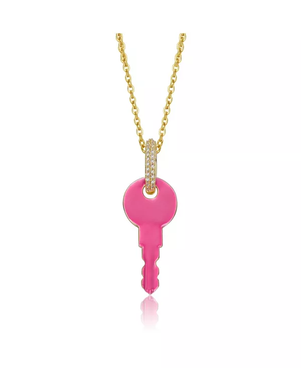 

Ожерелье с подвеской-ключом из 14-каратного золота с розовой эмалью и прозрачным кубическим цирконием Gigigirl, pink