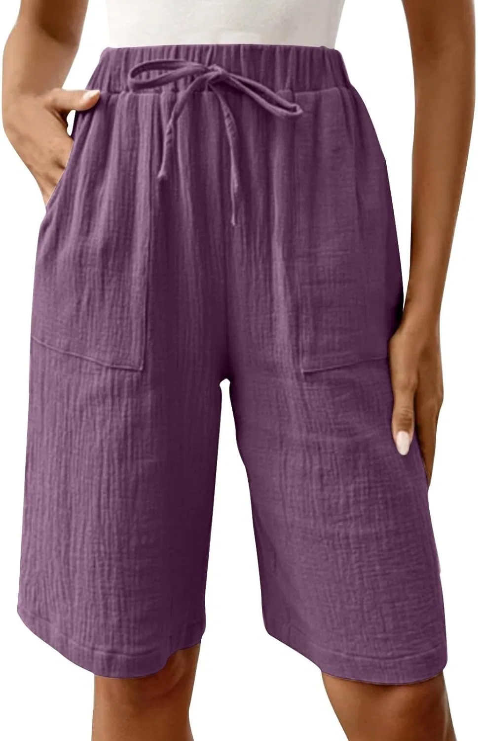 Бермуды для женщин, свободные с завышенной талией, Generic, 02-purple — фото 3