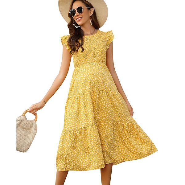 

Женское летнее платье для беременных с коротким рукавом и сборкой Elitespirit, Yellow Floral