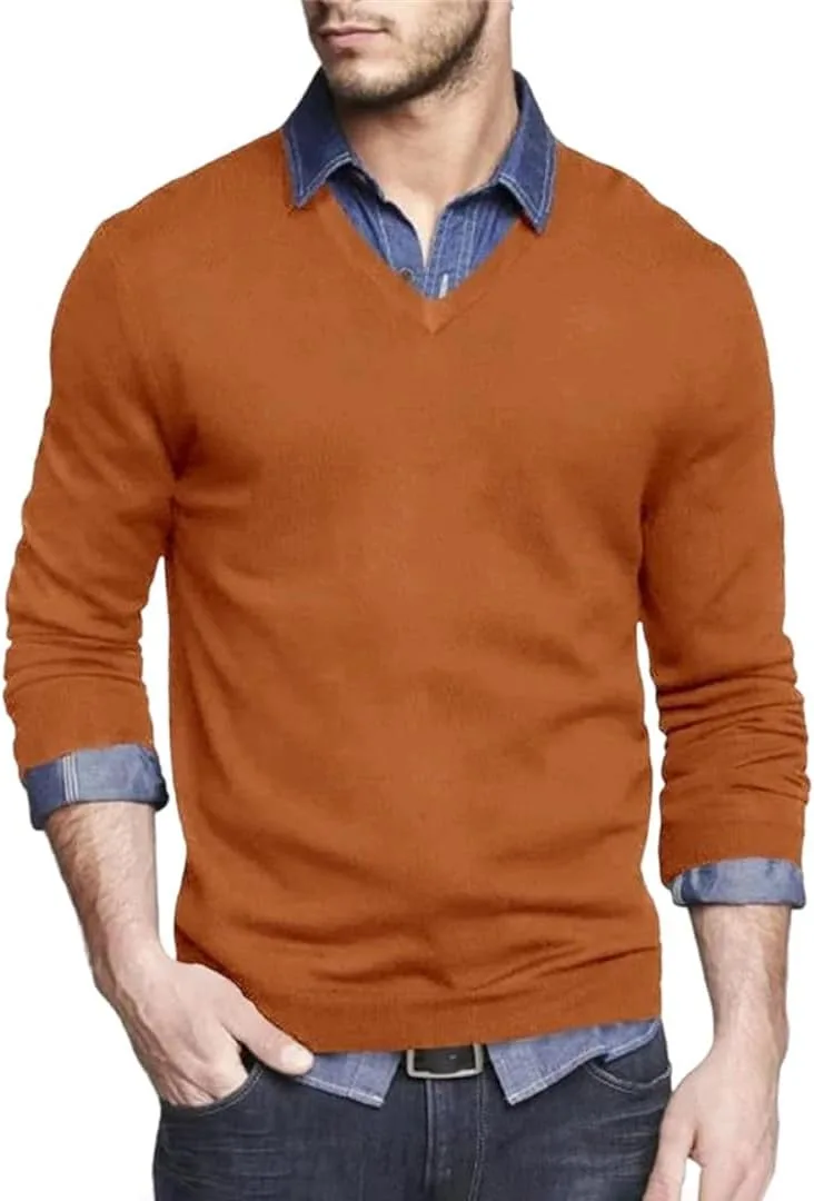 Мужской свитер V-образным вырезом Slim Fit легкий вязаный пуловер с длинными рукавами для бизнес-кэжуал