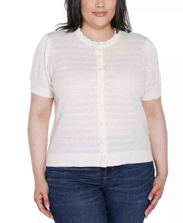 

Кардиган с ажурной вязкой и фигурной планкой Plus Size Belldini, слоновая кость/кремовый