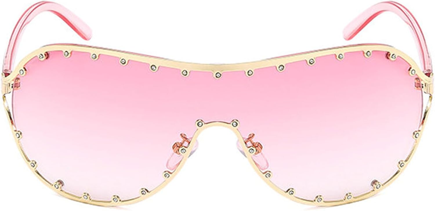 

Женские солнцезащитные очки-пилот большого размера Helena, модные цельные солнцезащитные очки с заклепками, маска-маска, модные очки в металлической оправе, овальные линзы S67, C5