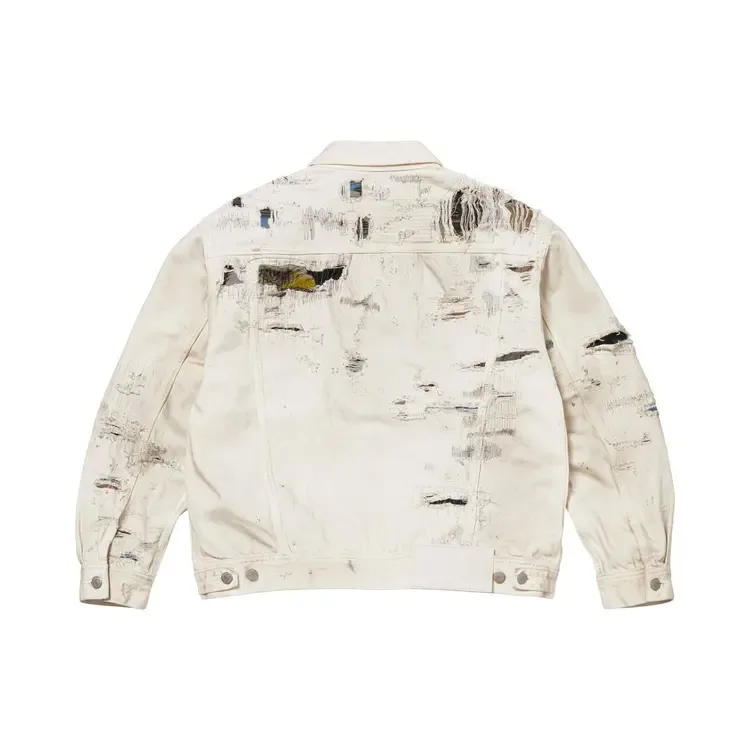 Джинсовая куртка Supreme x MM6 Maison Margiela из рваного денима с кромкой, цвет «белый» — фото 2