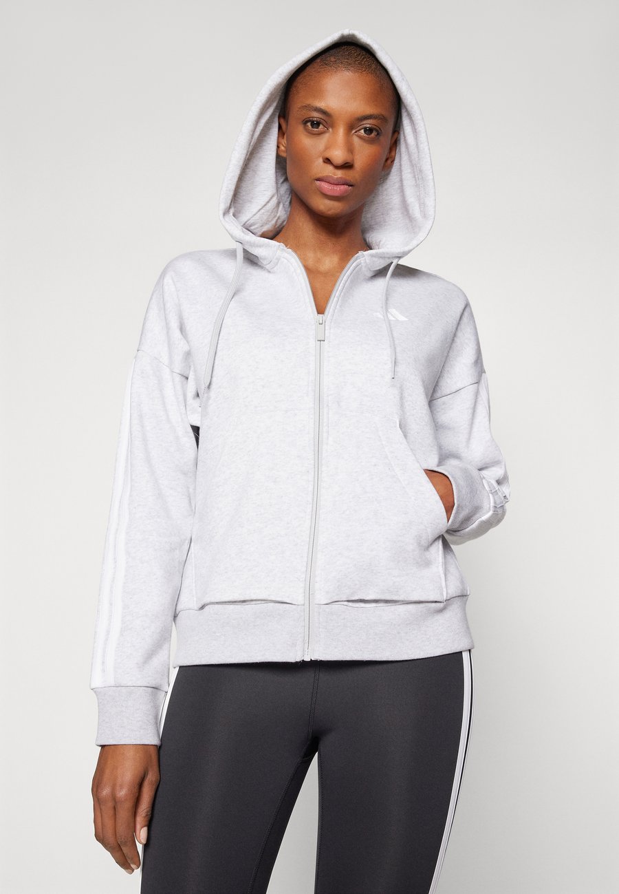 Толстовка Adidas Sportswear Zip-up sweatshirt, Light Grey Heather/White/Mottled Light Grey — фото 4