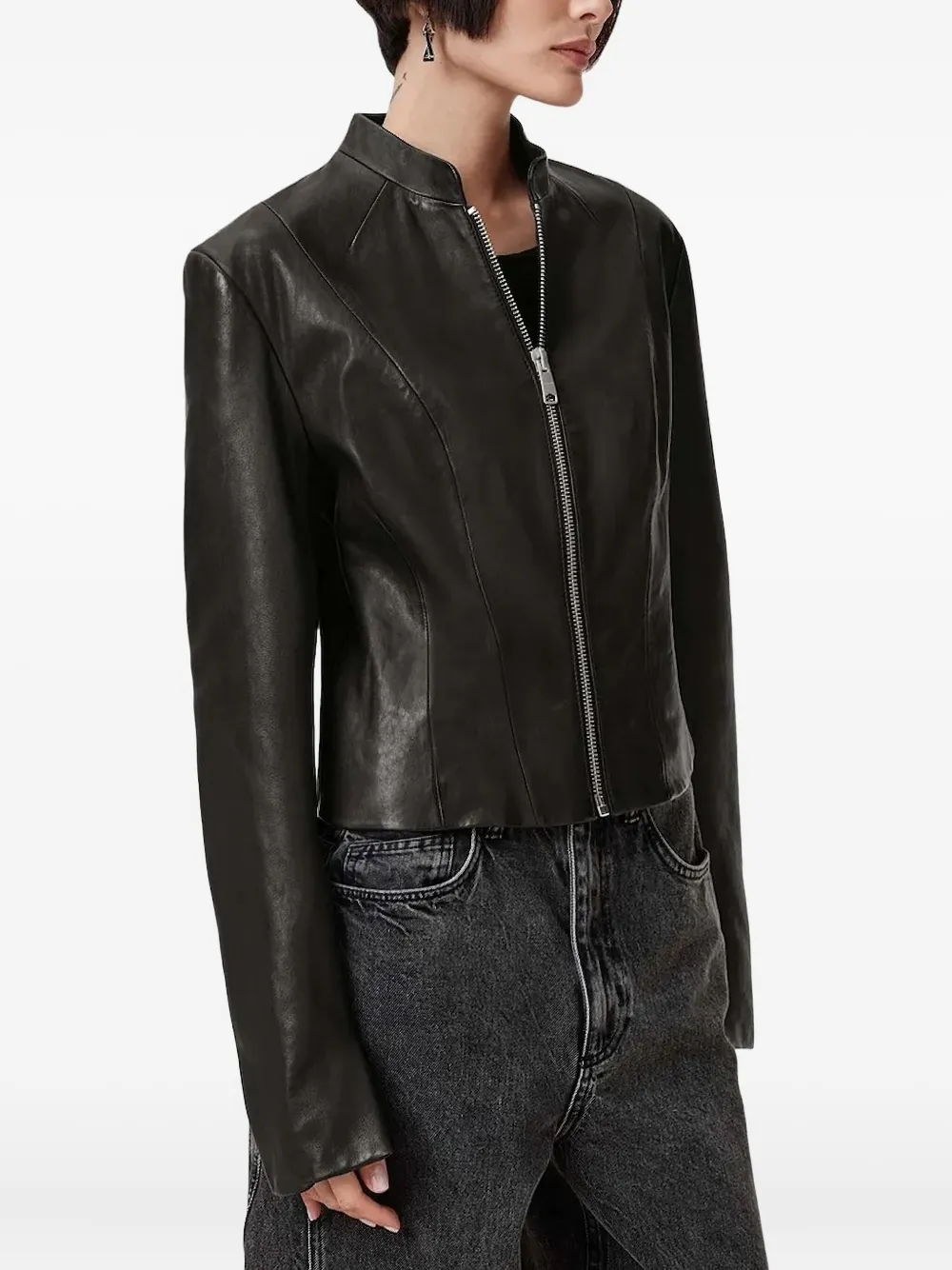 

Кожаная куртка на молнии спереди AllSaints, черный