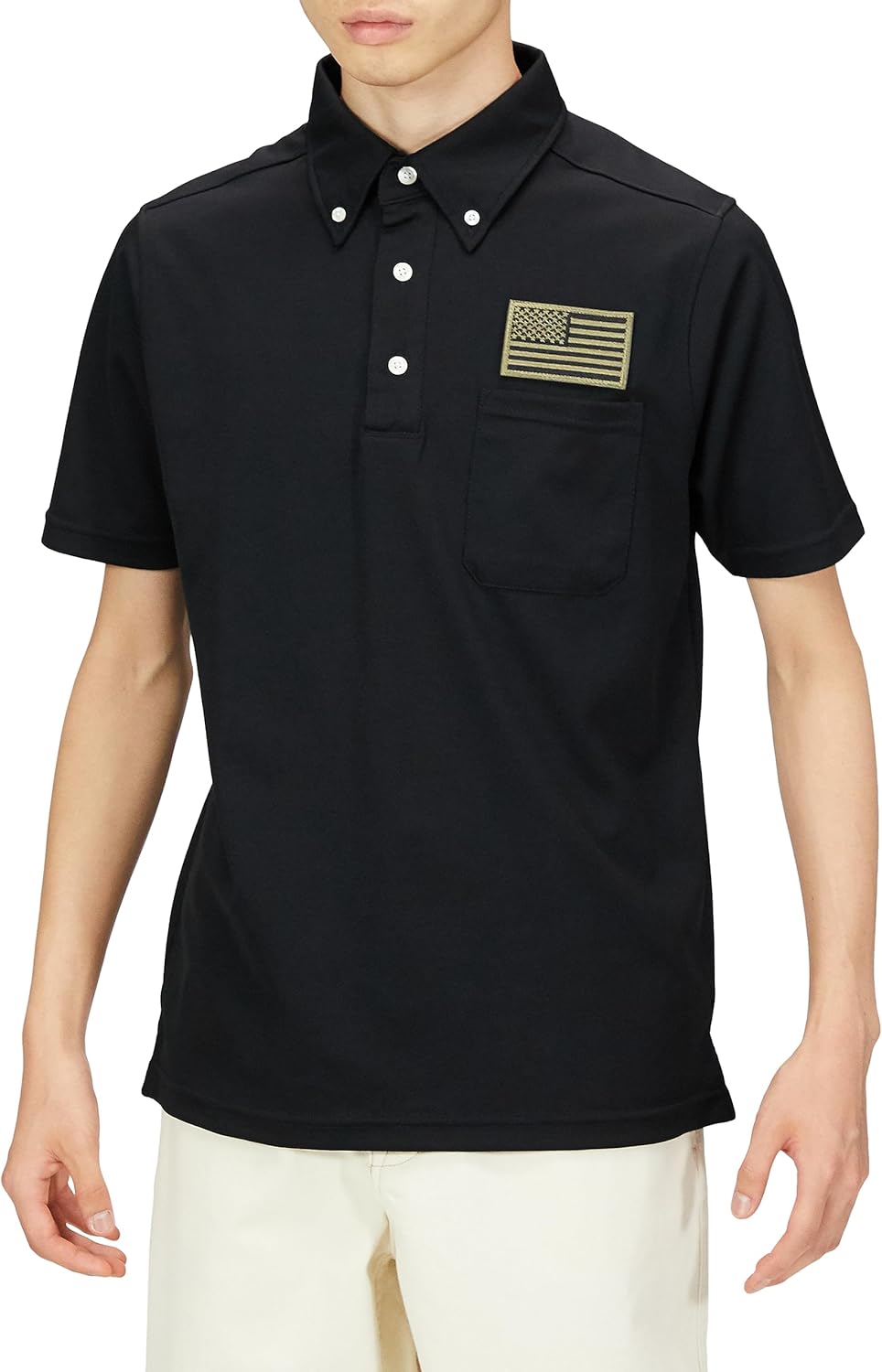 

Поло-рубашка F-Style F-SD021123 с коротким рукавом, украшенная гербом армии США, впитывает пот, быстро сохнет, имеет карманы и застежку на пуговицах, черная
