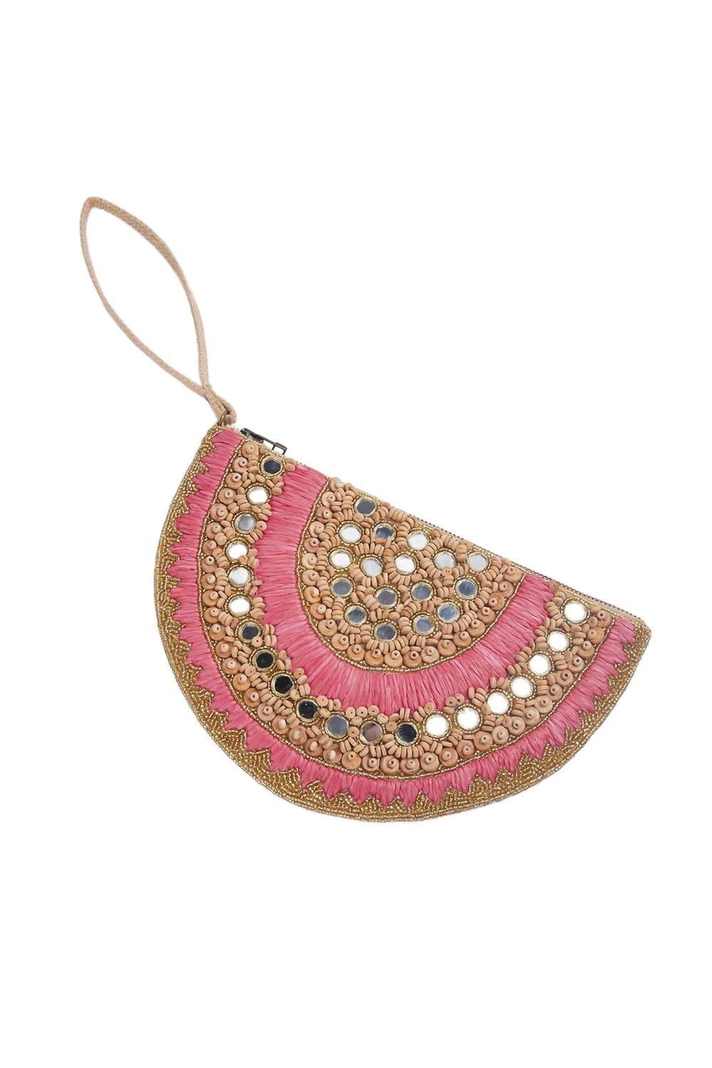 

Сумка-клатч Sandia Raffia с запястным ремешком в золотисто-розовом цвете ETHNiQUE