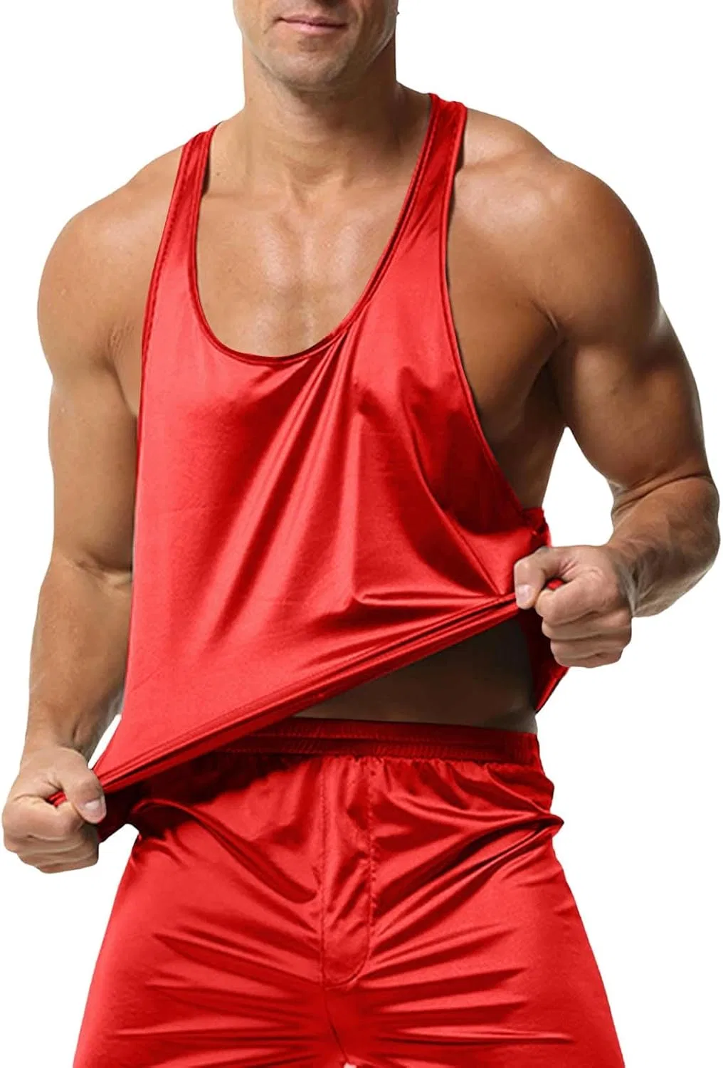 Мужской топ-борцовка с V-образной спинкой, Quick Dry, Red