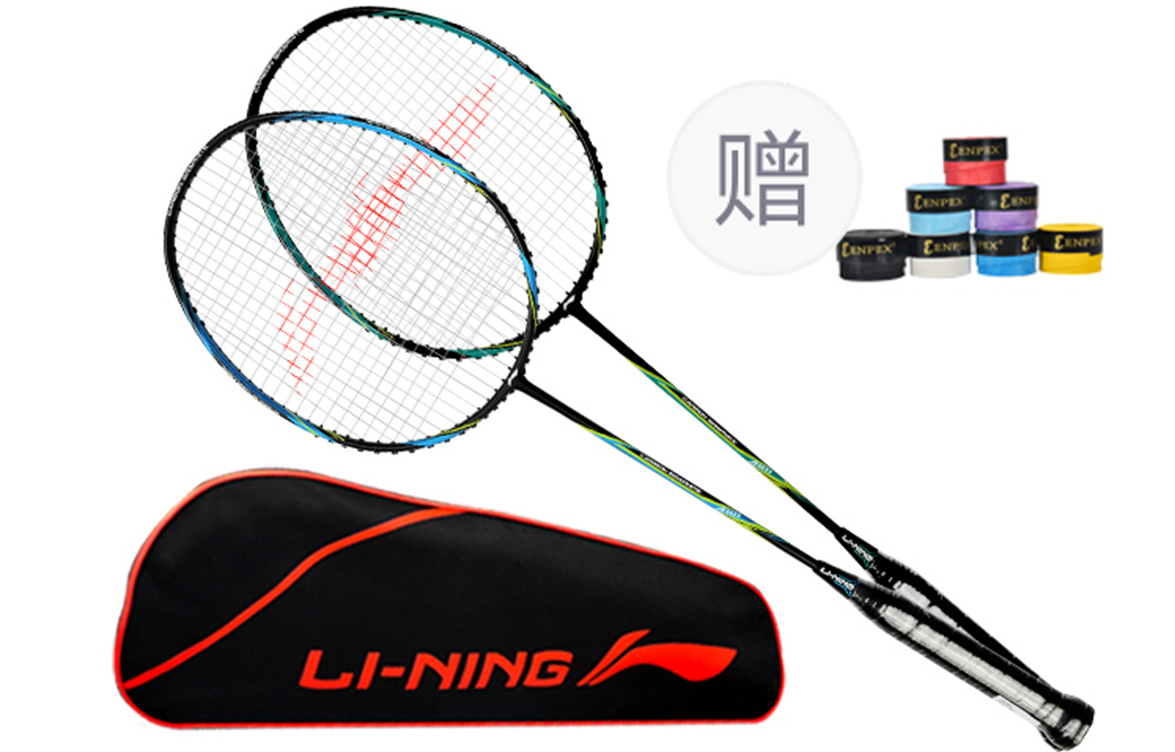 

LINING Полноуглеродная ракетка для бадминтона контрольного типа универсальная защита продвинутый уровень 675 мм пара ракеток blue green
