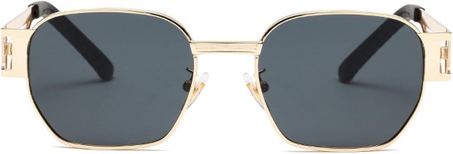 

Квадратные солнцезащитные очки для мужчин в стиле панк с металлическим покрытием, ретро-очки с защитой от УФ-излучения UV400, женские солнцезащитные очки с широкими дужками и полыми дужками mincl, Gold Black