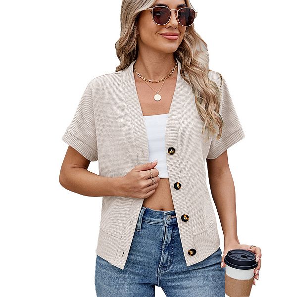 

Женский короткий кардиган с коротким рукавом и V-образным вырезом Elitechoice, Apricot