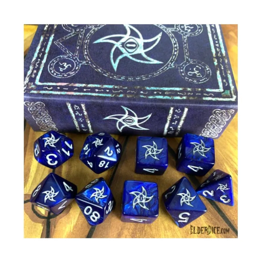 

Набор Poly — Знак Астрального Старейшины, синий с серебром (9), Elder Dice