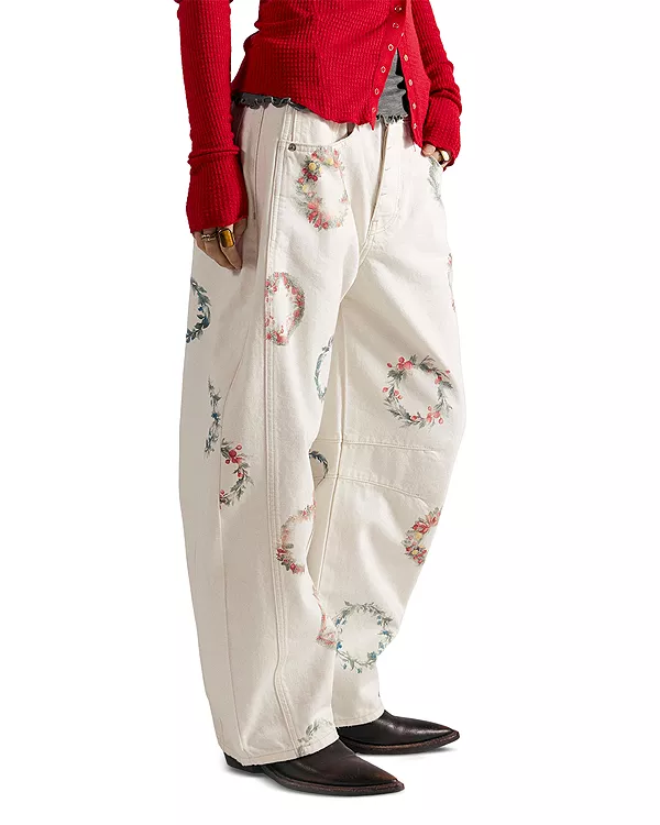 

Удачи! Свободные джинсы с принтом в акварельном стиле. Free People, белый