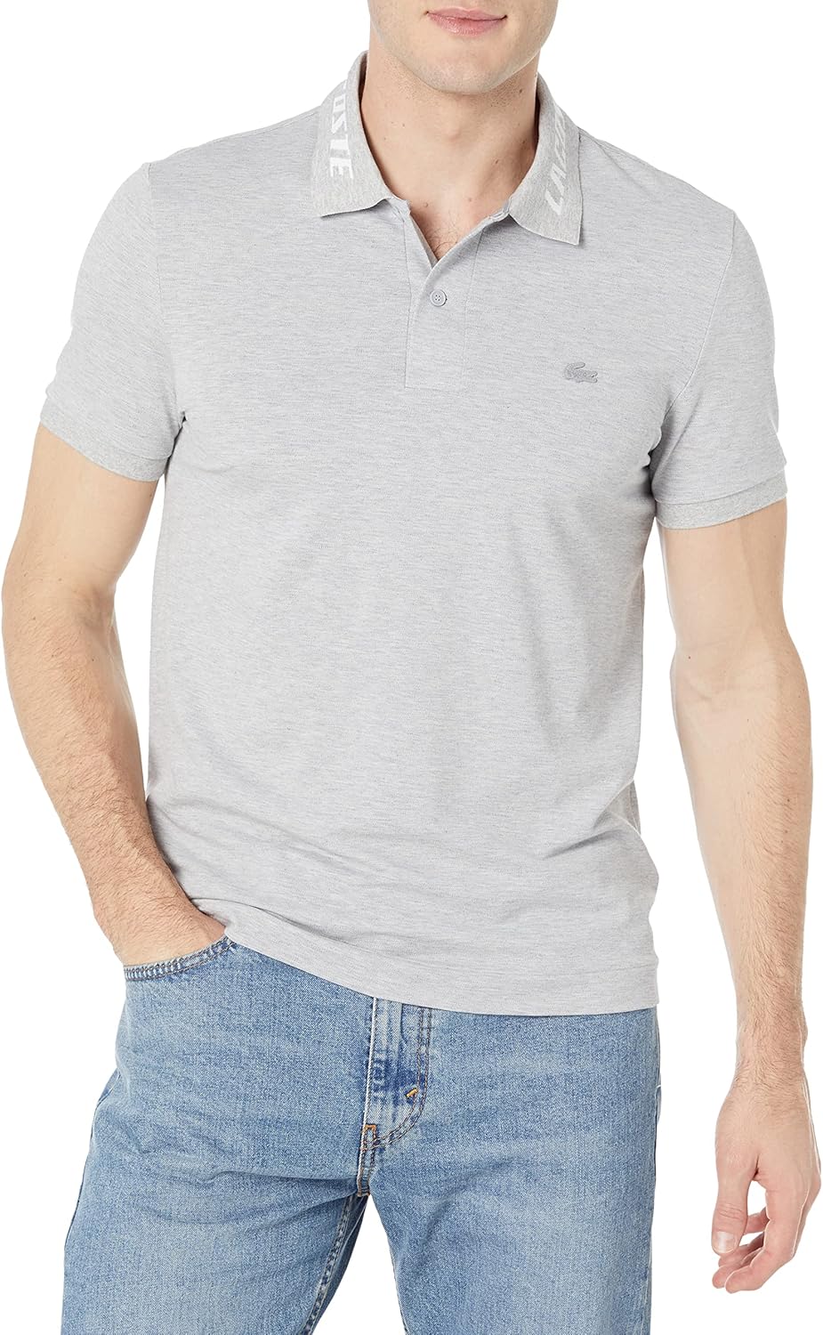 

Lacoste мужская короткая рубашка с коротким рукавом и воротником в стиле жаккард, Silver Chine