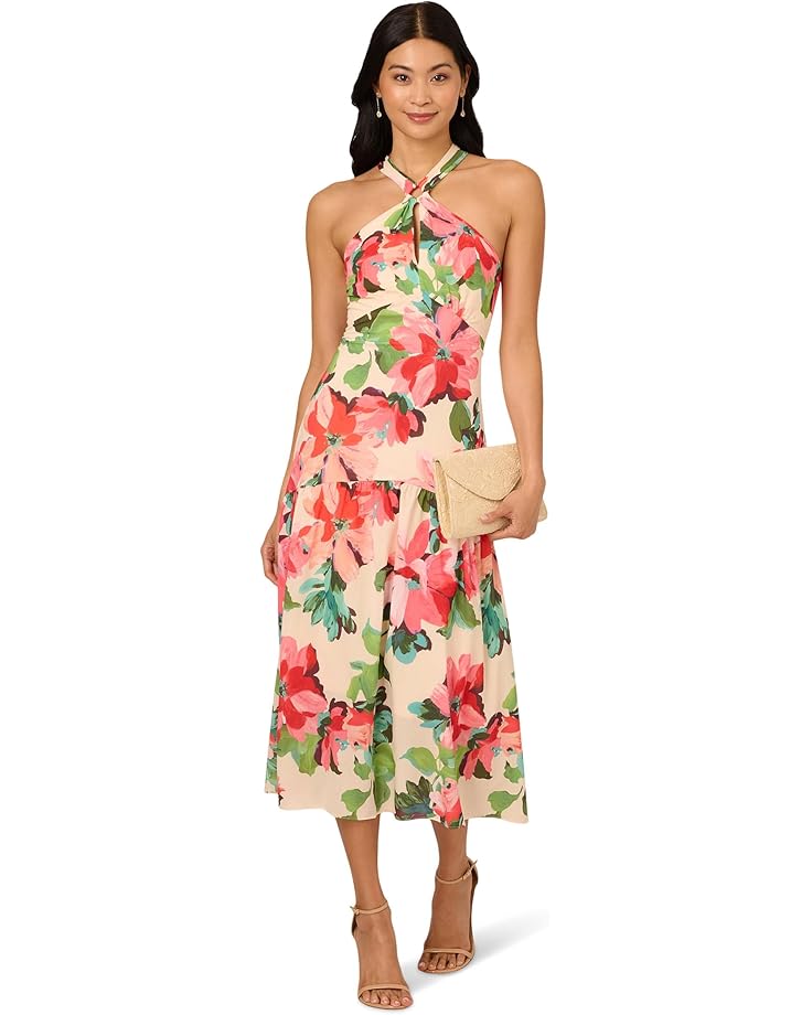 

Платье Adrianna Papell Halter Flounce Midi Dress, цвет Blush Multi