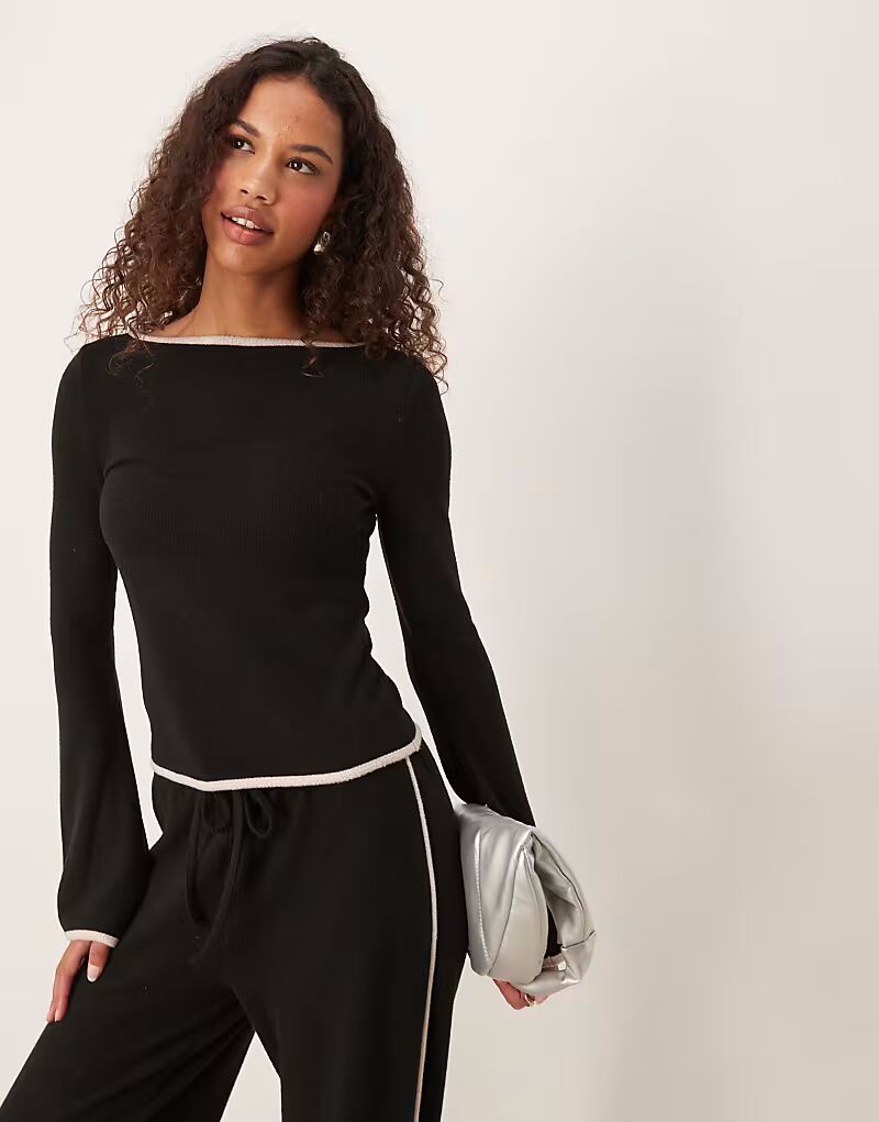 

Супермягкий топ с рукавами-ангелами и кантом ASOS DESIGN черного цвета