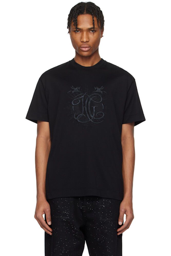 

Черная футболка с вышивкой «HG» Givenchy