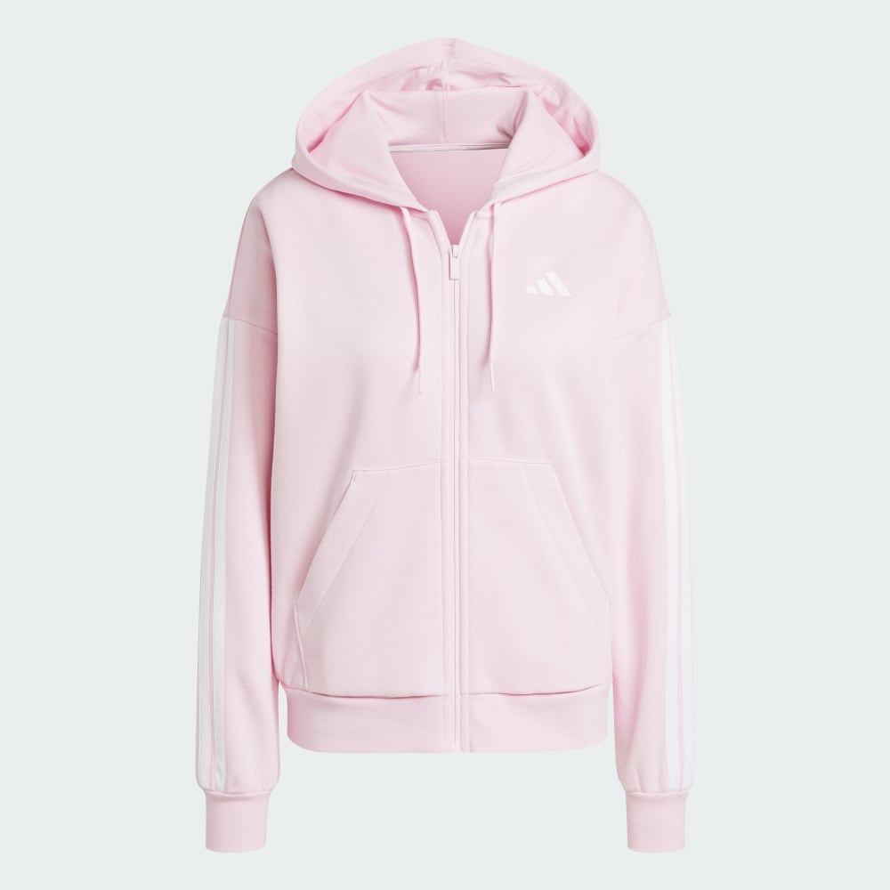 Толстовка Adidas Sportswear Essentials 3-Stripes Full-Zip Fleece, прозрачно-розовый/белый — фото 4
