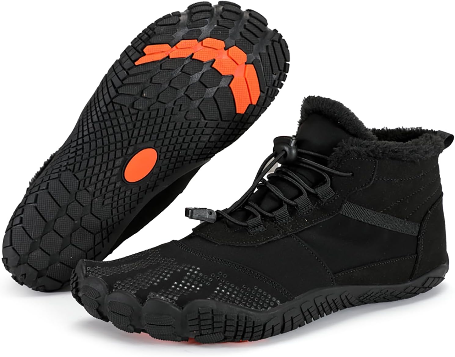 

Мужские и женские обувь Tongzone с широким носком, с меховой подкладкой, с подошвой нулевого падения, высокие ботинки для ходьбы зимой, черный