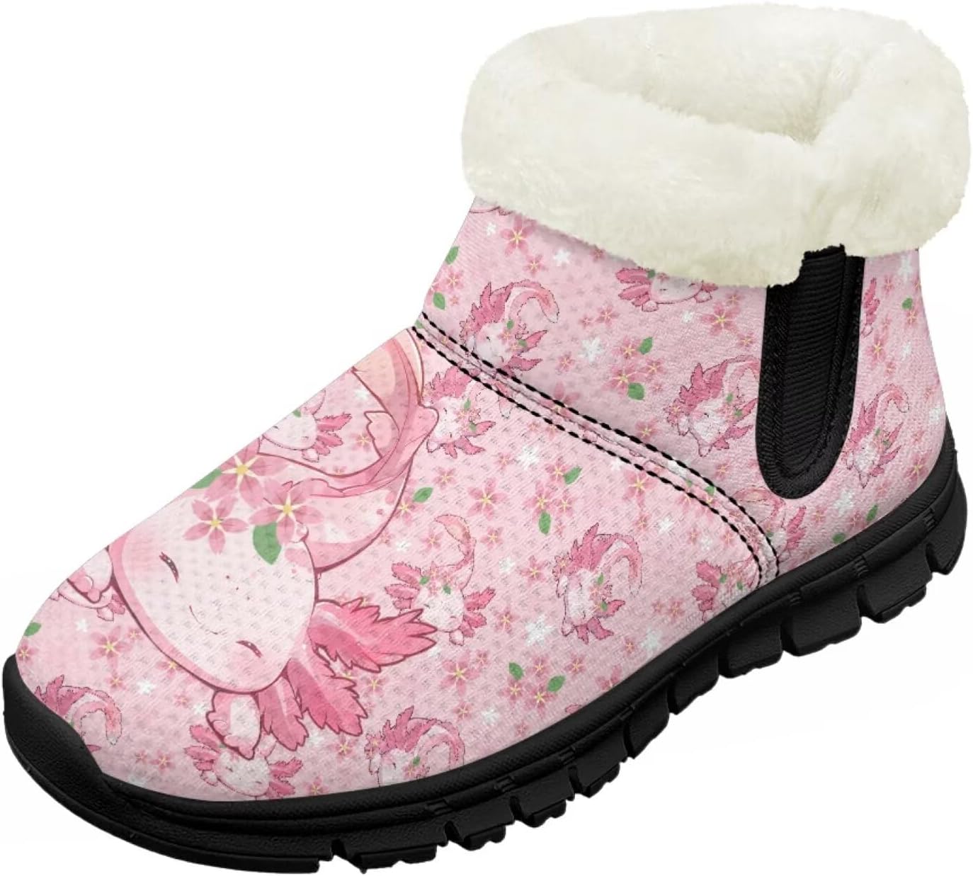 

Зимние ботинки для девочек, праздничные снегоступы, детская удобная обувь с широкой колодкой, на молнии, с меховой подкладкой, ботильоны для танцев Pointodoor, Axolotl Print